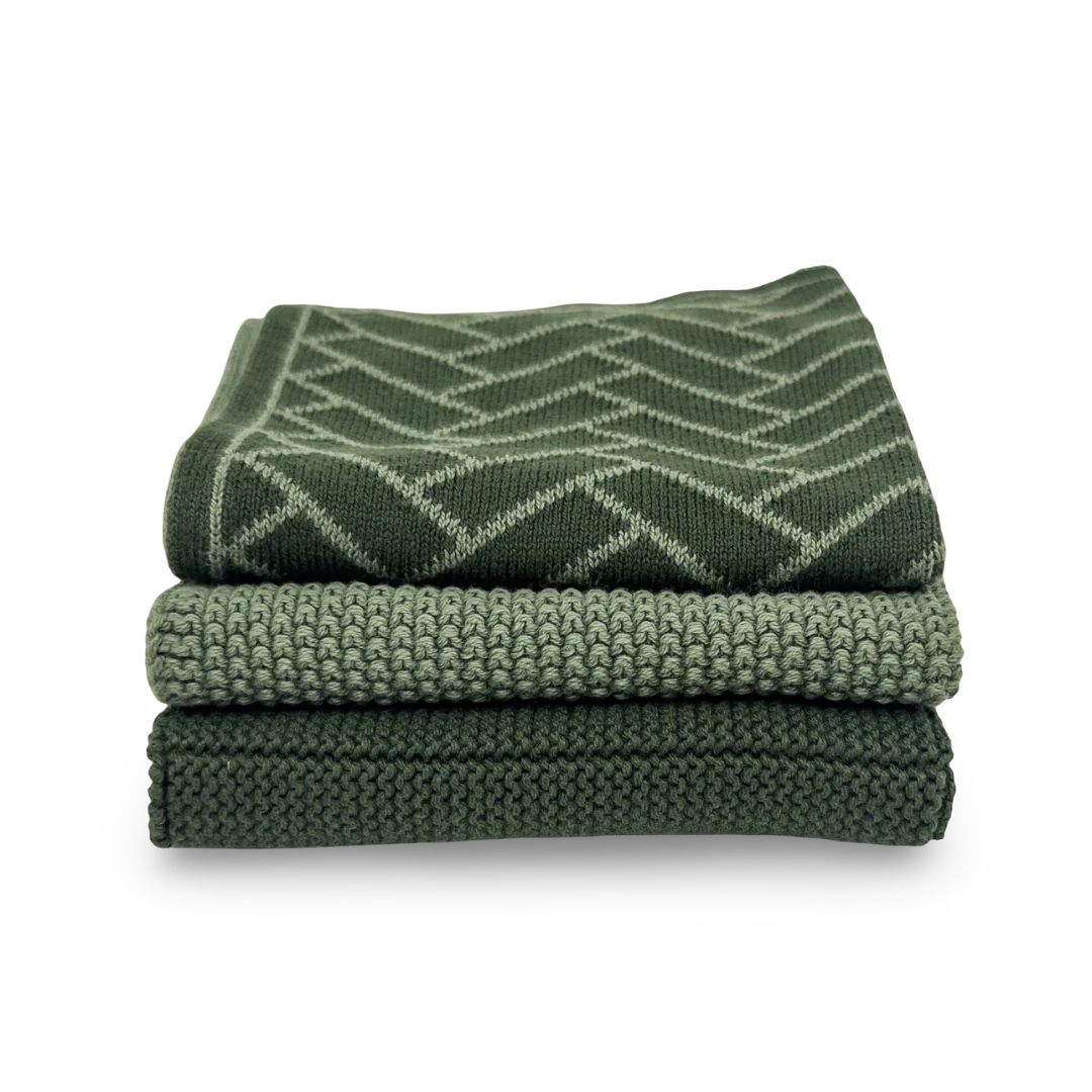Ecovask Dishcloth 3pack Forest Herringbone