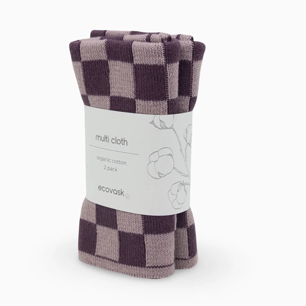 Ecovask Multi Cloth 2pack Grape Orchid Chequer