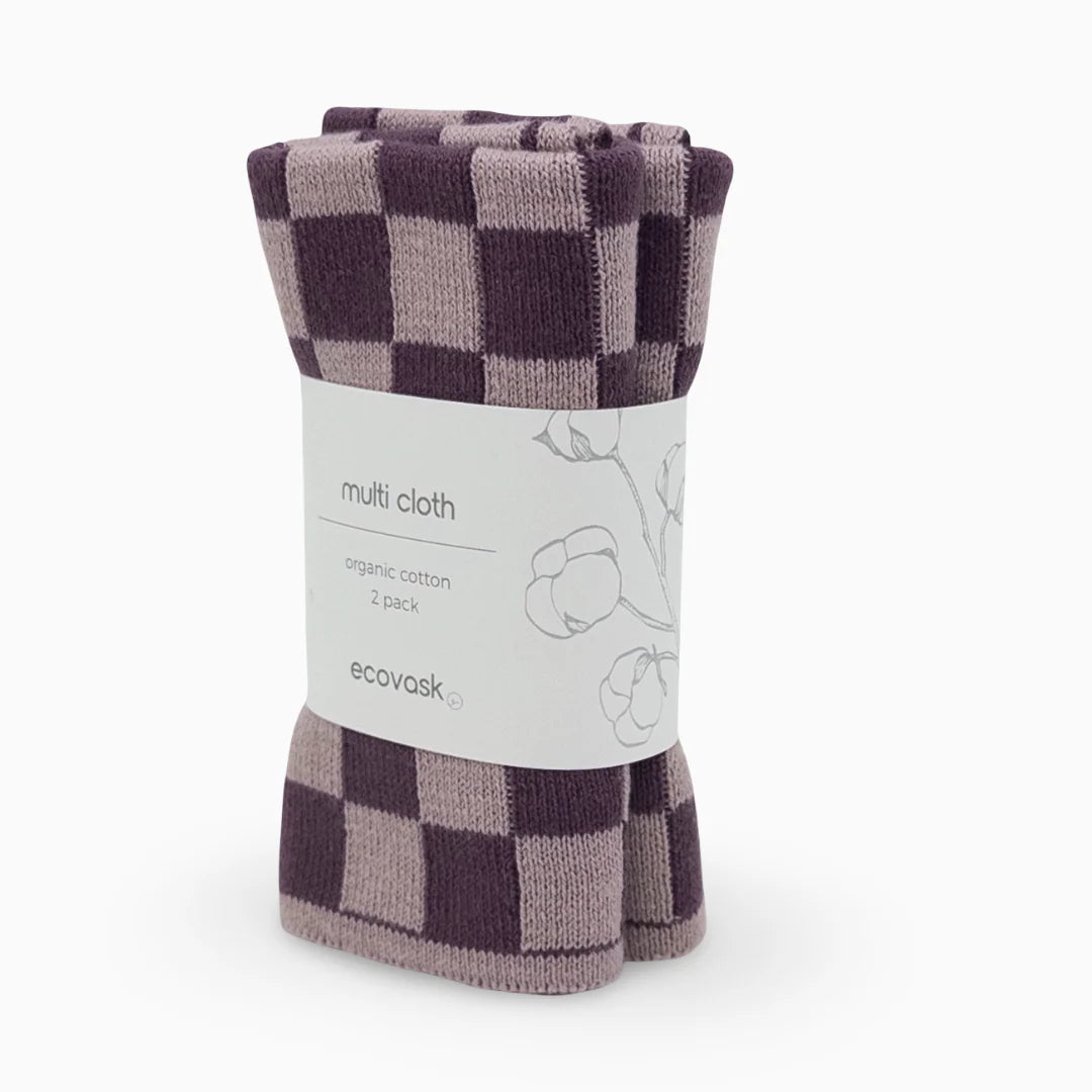 Ecovask Multi Cloth 2pack Grape Orchid Chequer