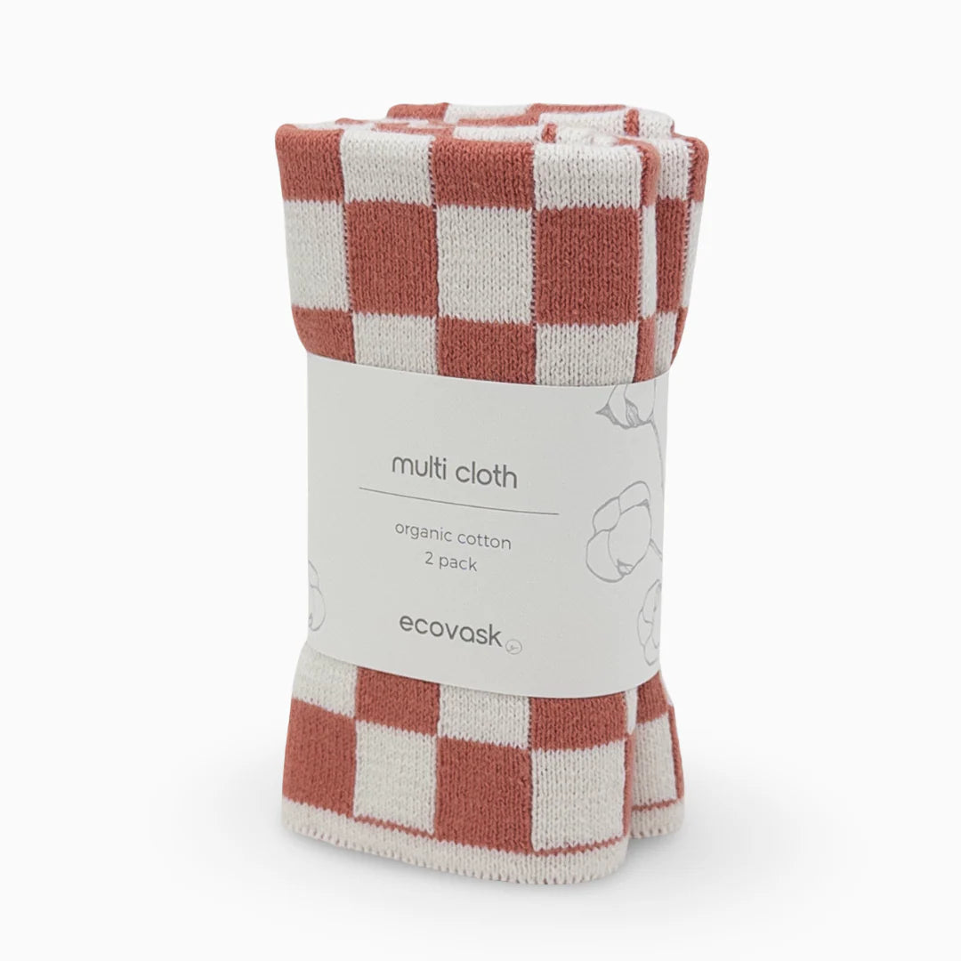 Ecovask Multi Cloth 2pack Coral Chequer