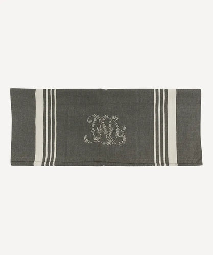 Monogram Tea Towel Charcoal /White Stripe