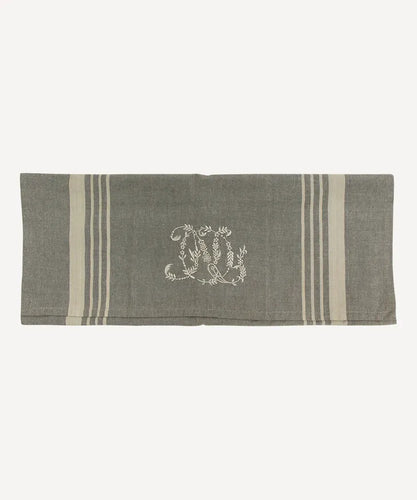 Monogram Tea Towel Grey Natural Stripe