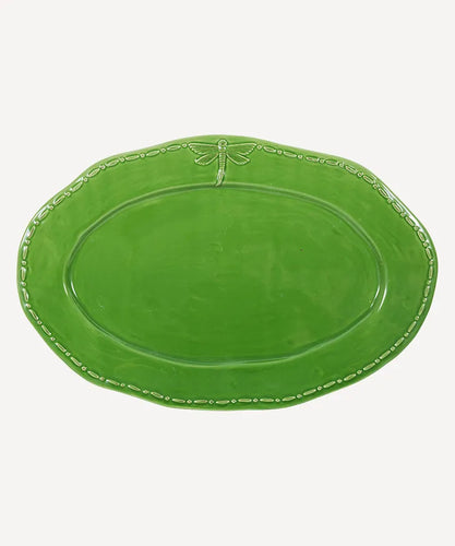 Dragonfly Stoneware Green Oval Platter Large