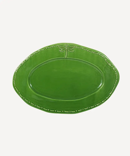 Dragonfly Stoneware Green Oval Platter Small