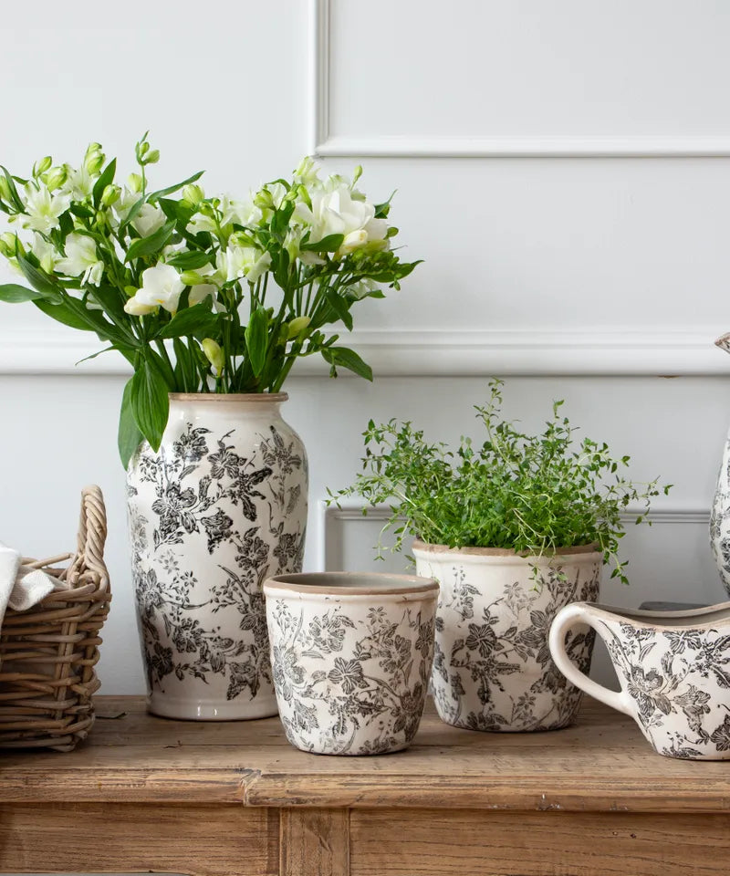 Black Floral Pot Small