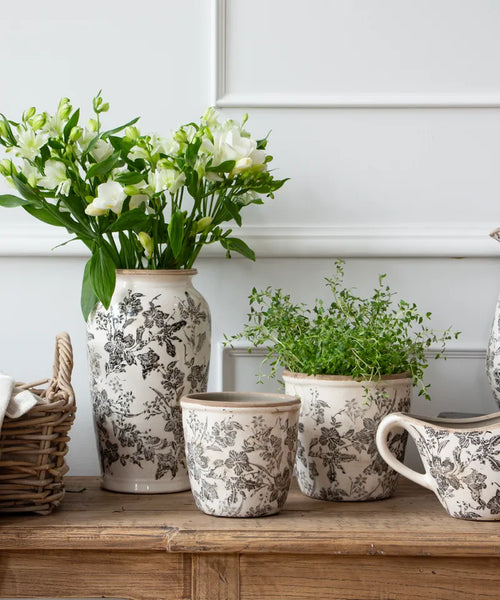 Black Floral Pot Small