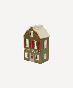 Alsace Tea Light House Christmas Green with Shutters (YA0067)