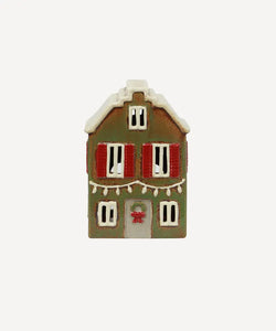Alsace Tea Light House Christmas Green with Shutters (YA0067)