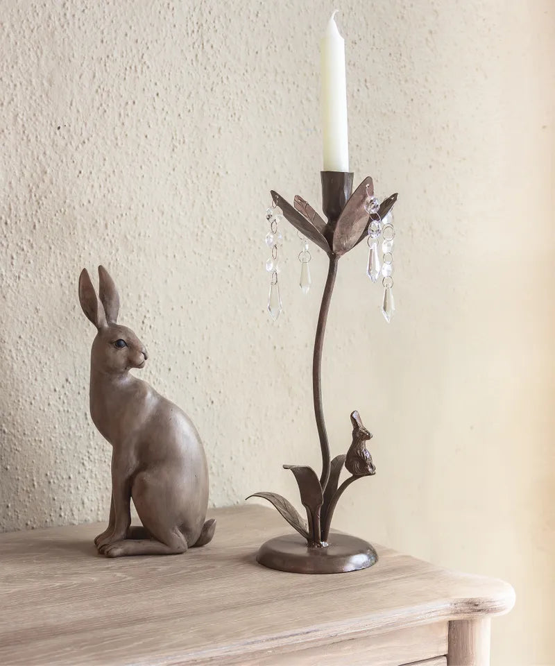 Rabbit & Crystal Candleholder Tall