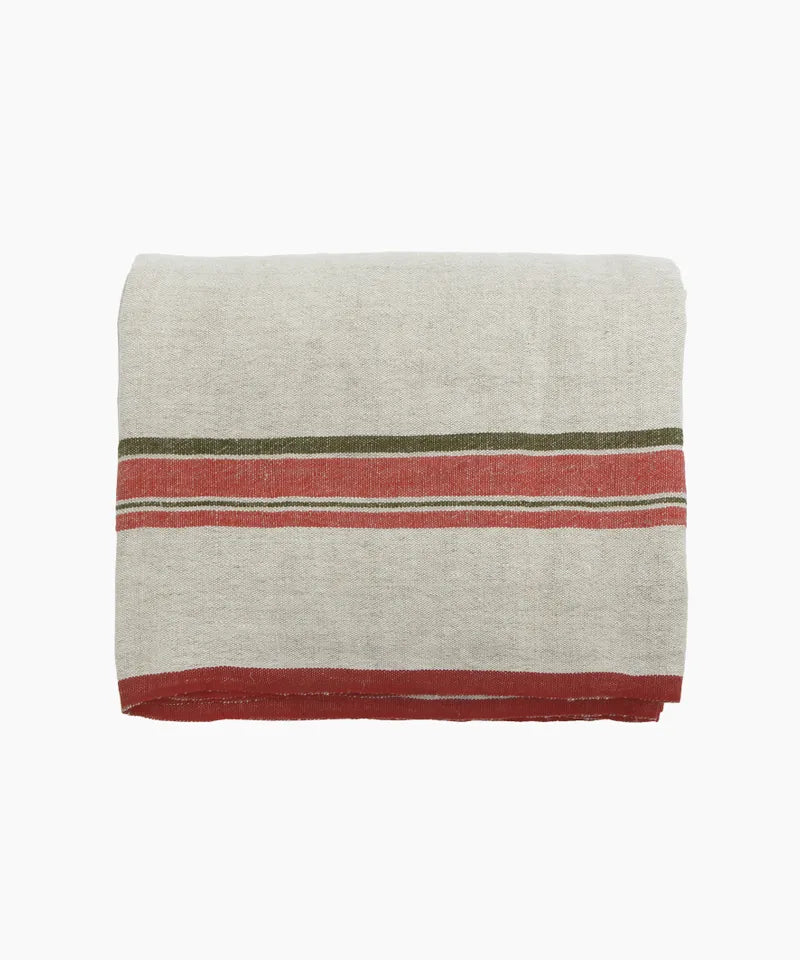 Red Selvedge Stripe Linen Tablecloth