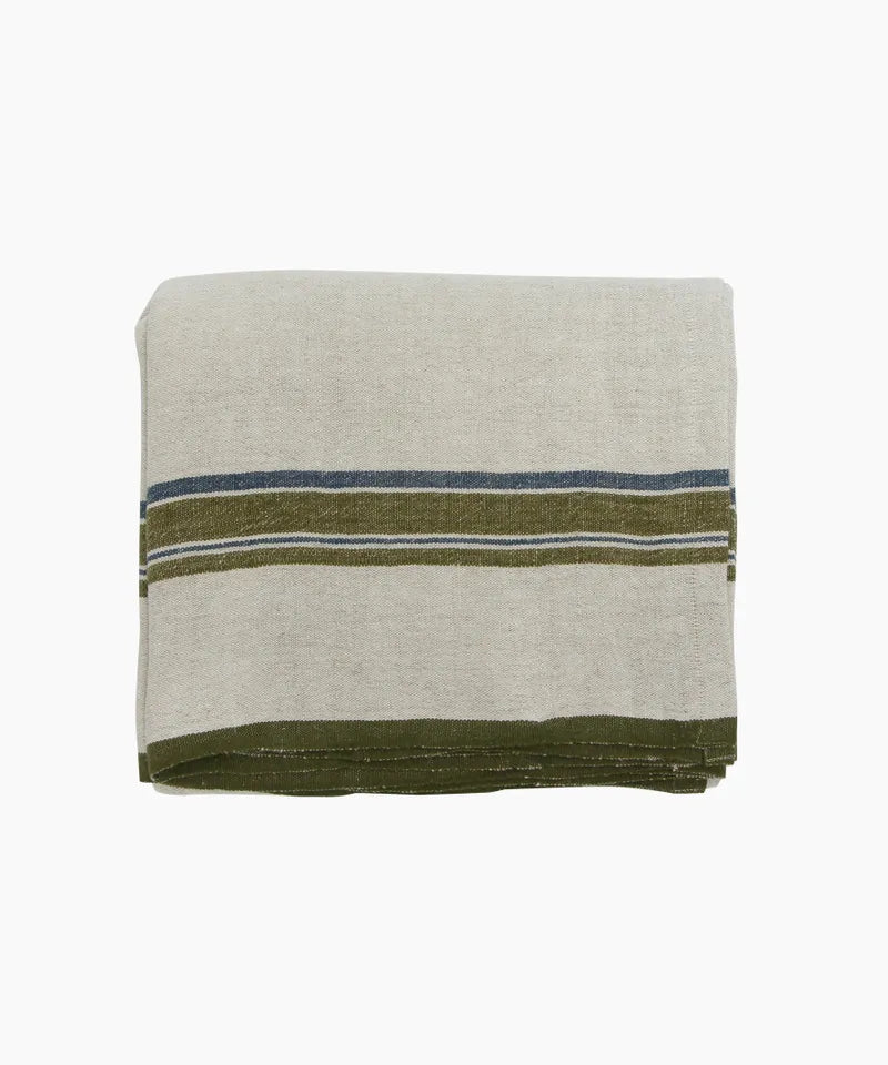 Green Selvedge Stripe Linen Tablecloth