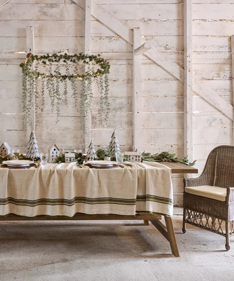 Green Selvedge Stripe Linen Tablecloth