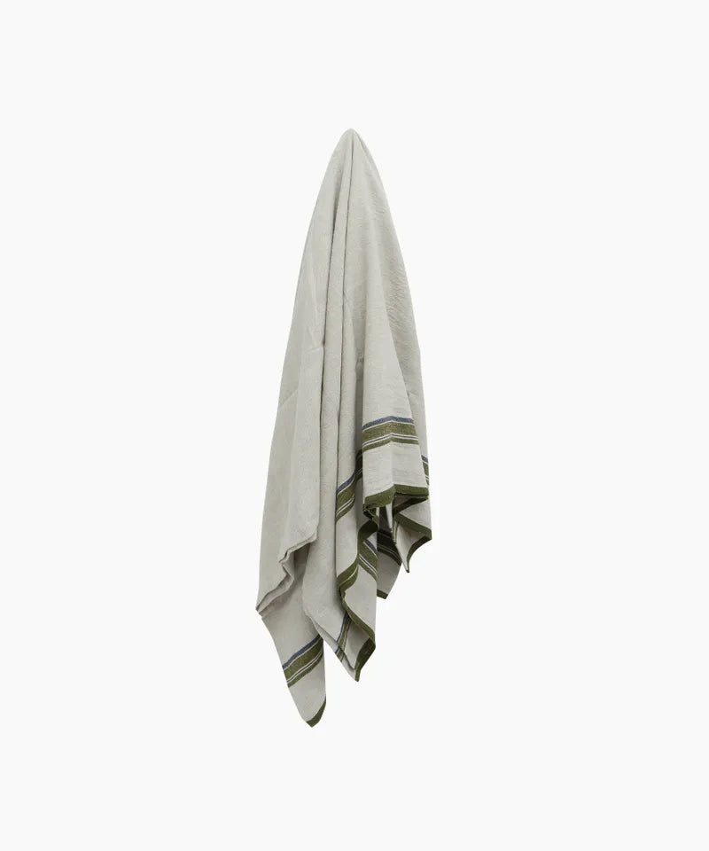 Green Selvedge Stripe Linen Tablecloth