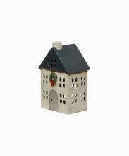 Load image into Gallery viewer, Christmas Tea Light House Blue with Wreath Small