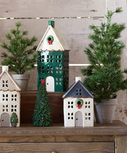 Load image into Gallery viewer, Christmas Tea Light House Blue with Wreath Small