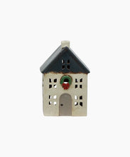 Load image into Gallery viewer, Christmas Tea Light House Blue with Wreath Small