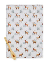 Load image into Gallery viewer, Christmas Stag Tea Towel &amp; Spoon Set