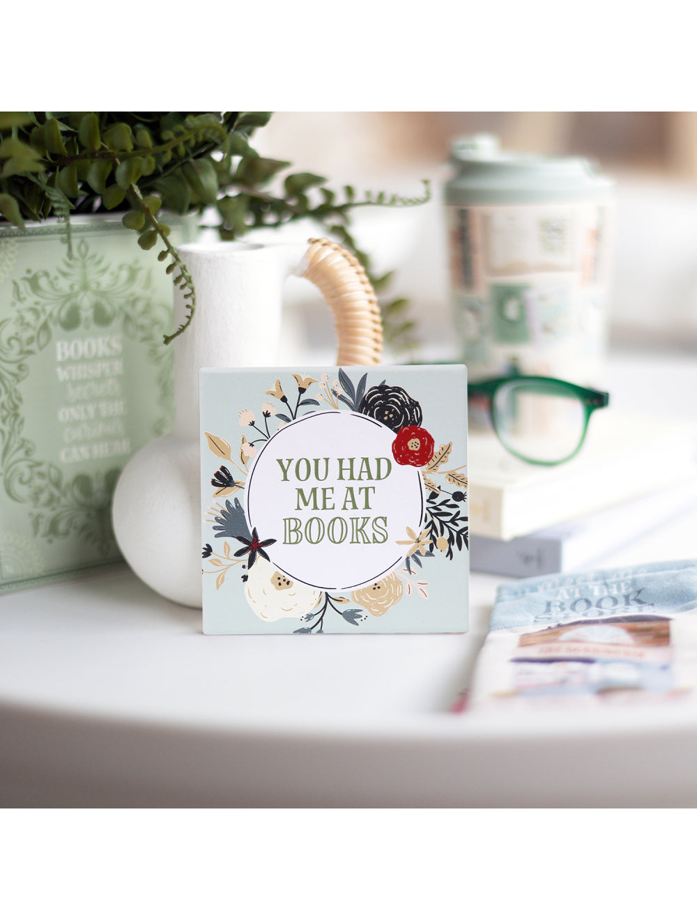Forever Booked Floral Ceramic Coaster
