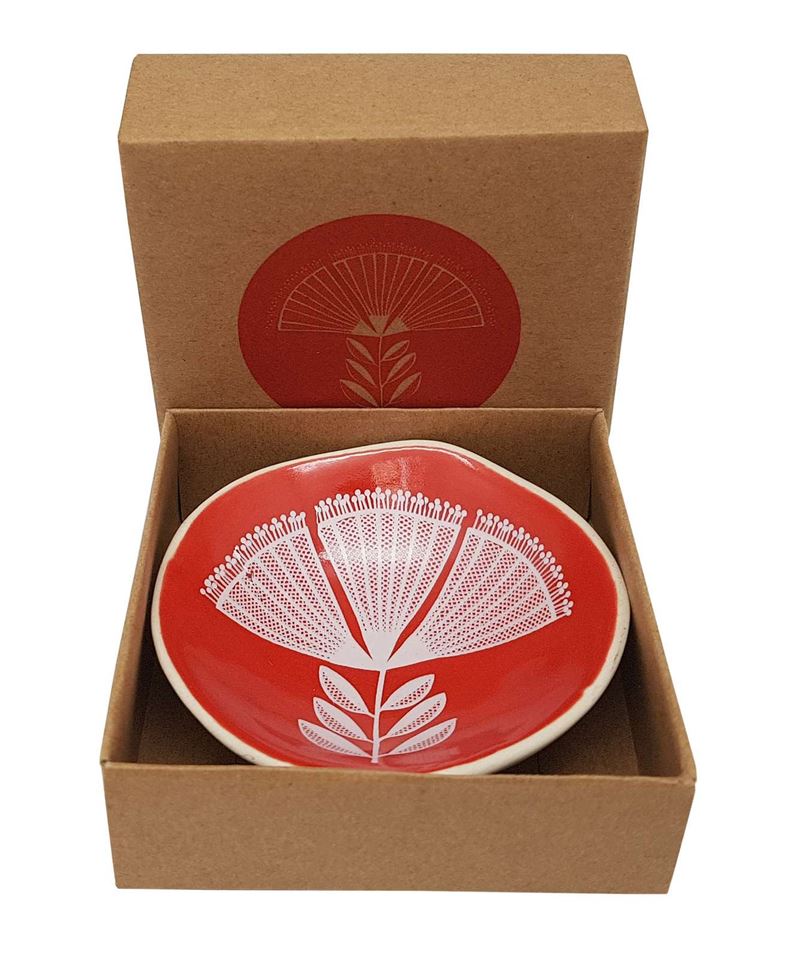 White Pohutukawa Lace on Red 7cm Porcelain Bowl