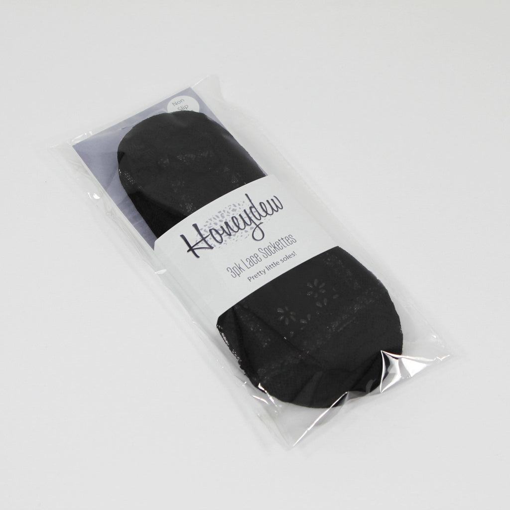 Honeydew Lace Sockettes 3pack Black