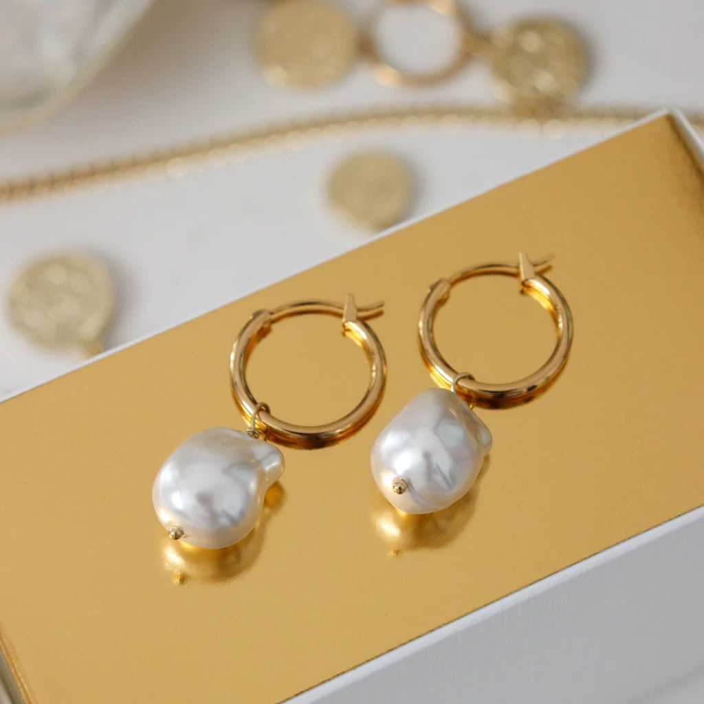 Steel Me Yellow Gold Baroque Pearl Earrings