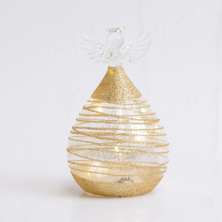 Medium 13cm Round Glass Angel with Gold Sparkle