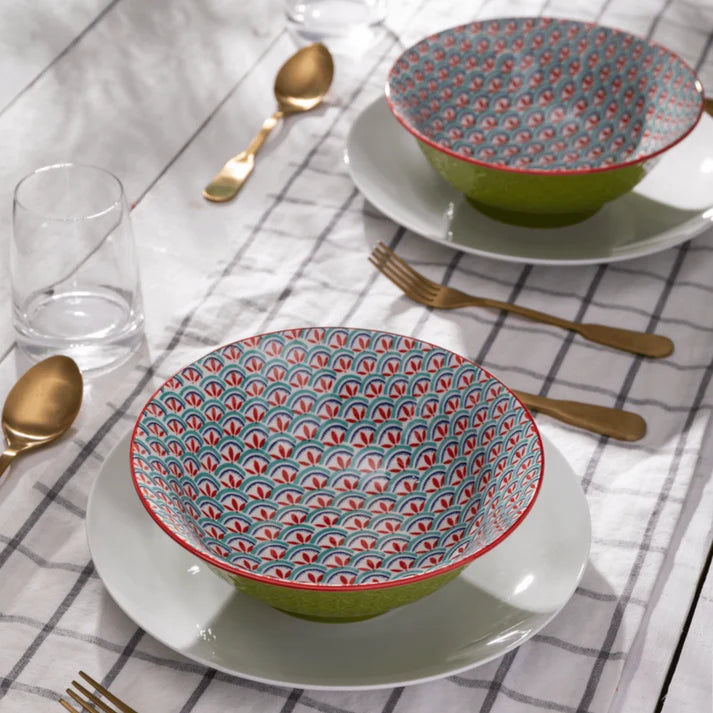 MK Green Blue Geometric Ramen 21cm