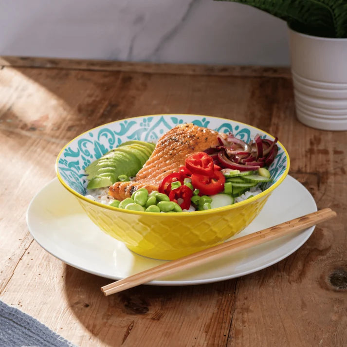 MK Yellow and Geometric Ramen Bowl 21cm
