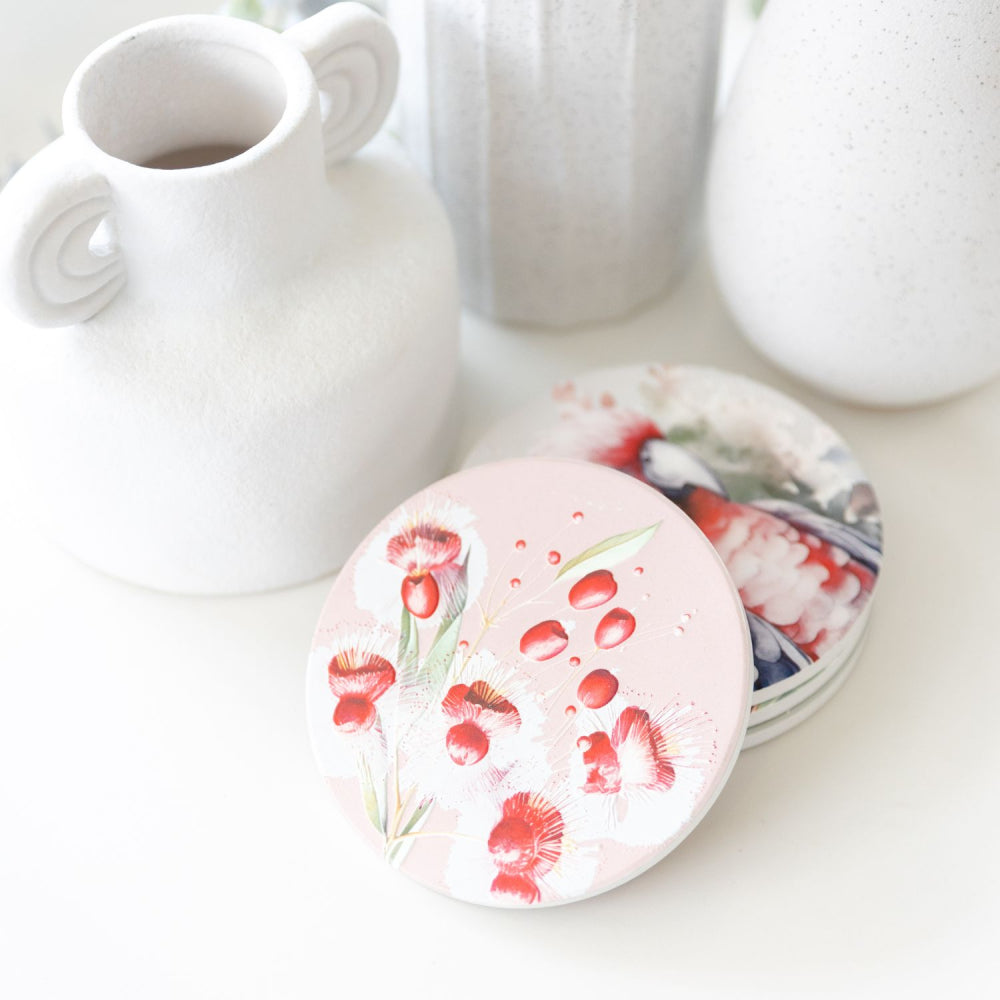 Native Blooms Pink Floral Ceramic Coaster