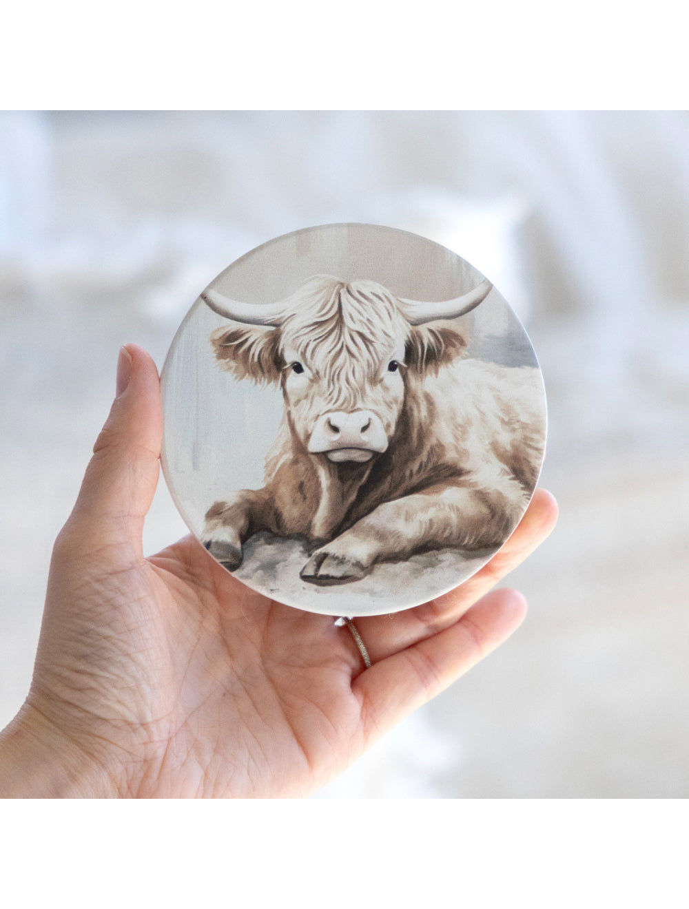 Saddle & Bloom Highland Calf Ceramic Coaster