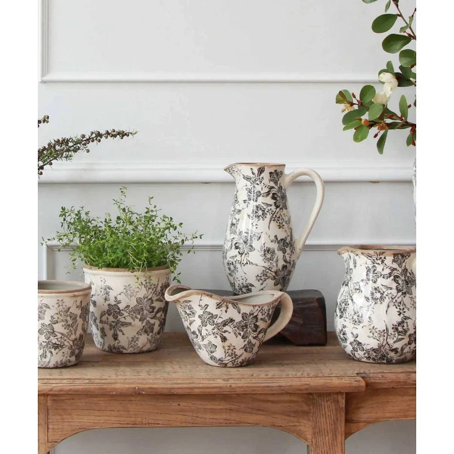 Black Floral Pot Small