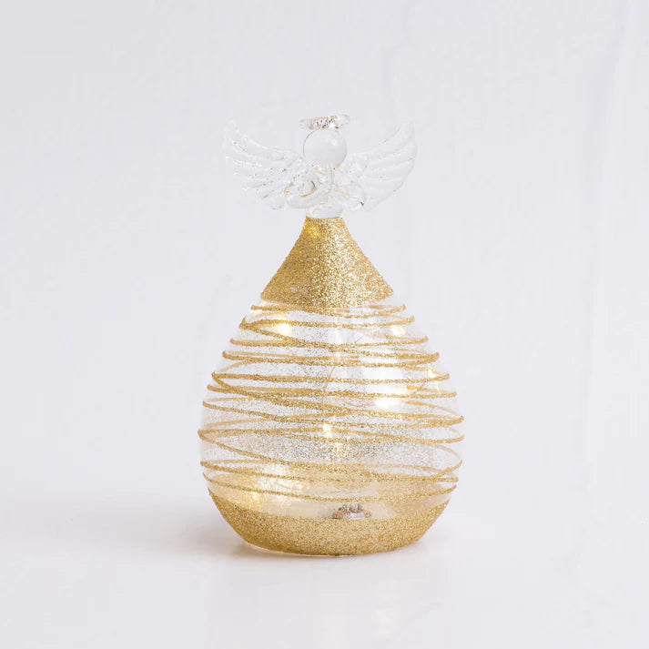 Small Round Glass Angel with Gold Sparkle