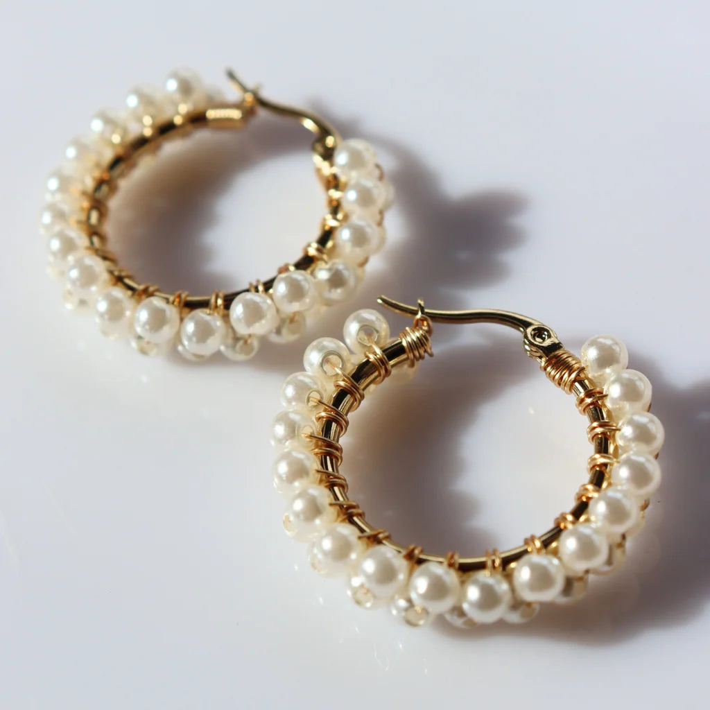 Steel Me Pearl Woven Hoops 25mm