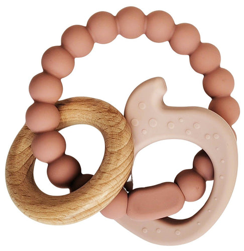 Elephant Teether Ring Pink & Natural 14cm
