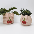 Cherry Bow Planter Pink & Red 14cm