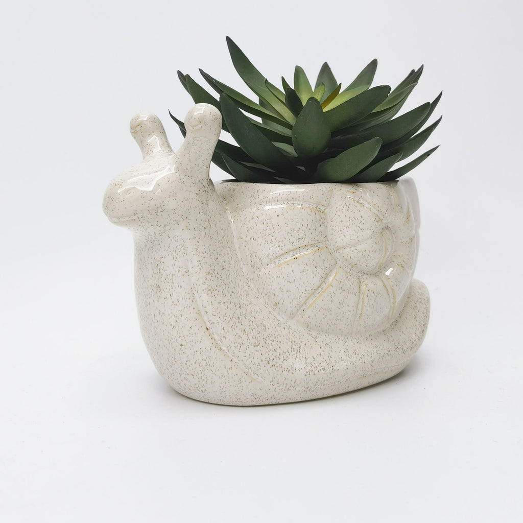 Snail Planter Speckle White 15cm