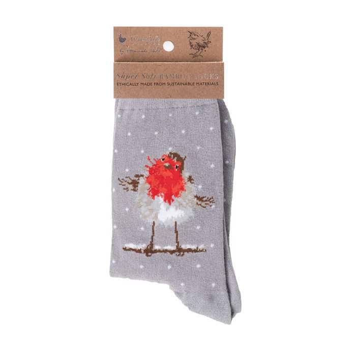 Wrendale Robin Grey Xmas Sock