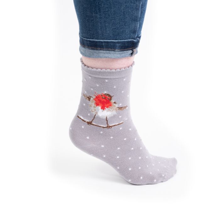Wrendale Robin Grey Xmas Sock