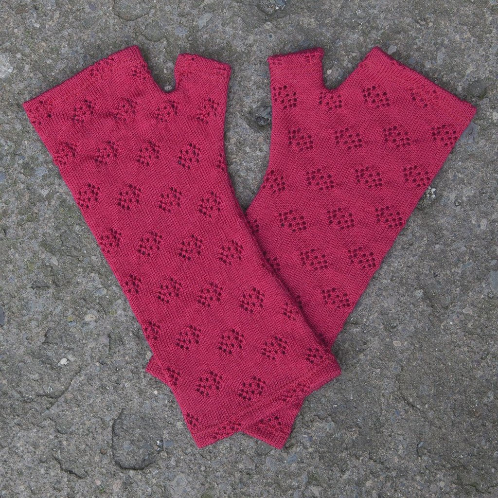 Pink Double Arrow Knit Merino Fingerless Gloves