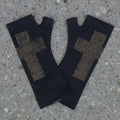 Black Cross Bronze Printed Merino Fingerless Gloves