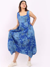 Load image into Gallery viewer, Gabriella Floral Linen Dress Royal Blue