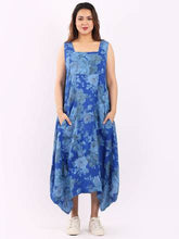 Load image into Gallery viewer, Gabriella Floral Linen Dress Royal Blue