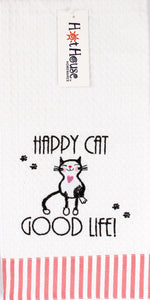 "Happy cat-good life' Tea Towel