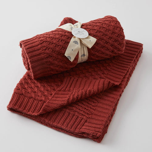 Brick Basket Weave Knit Blanket 100% Cotton