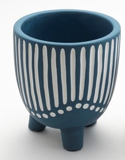 Navy Striped Footed Planter Large