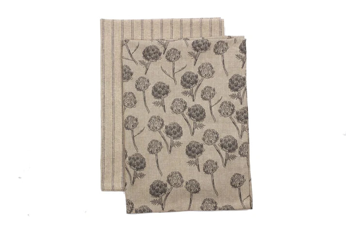 Artichoke Charcoal Tea Towel Set of 2