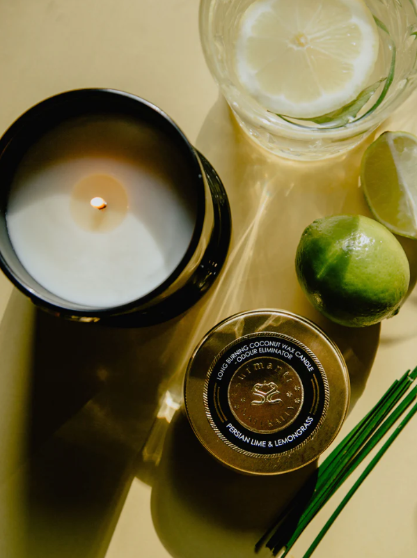 Persian Lime & Lemongrass Long Burning Organic Coconut Wax Candle - Odour Eliminator