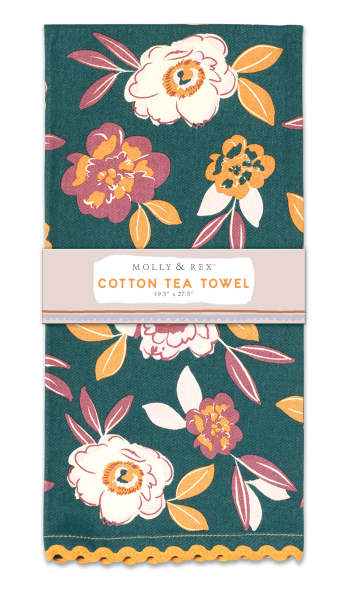 Floral on Green Tea Towel