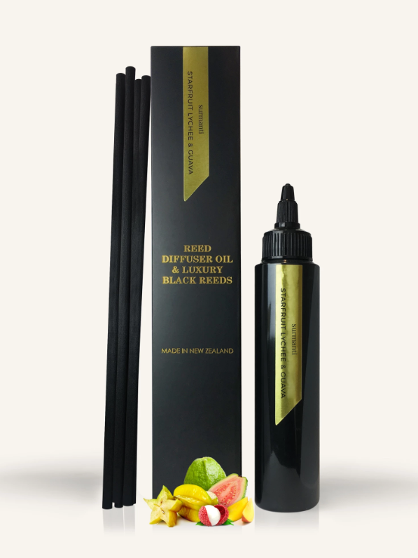 Starfruit Lychee & Guava Reed Diffuser Oil & Luxury Black Reeds Refill