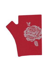 Red Hobo Length Rose Print Merino Fingerless Gloves